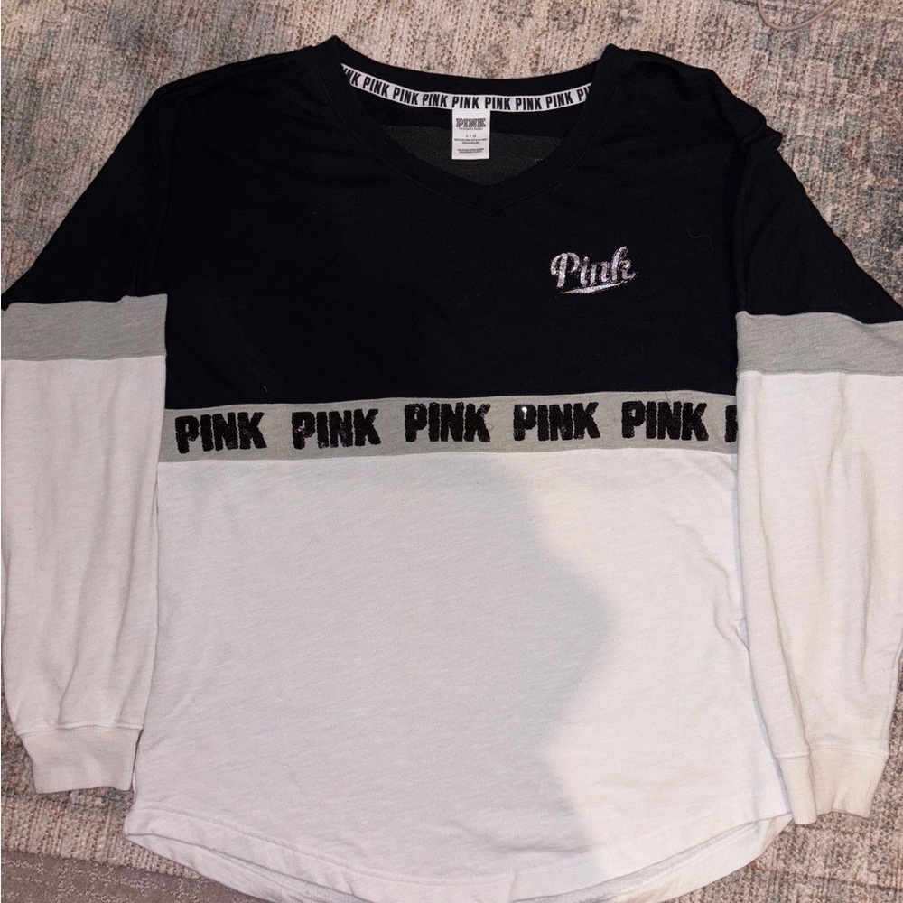 PINK Victoria's Secret Black and White Long Sleeve Tee - Picture 3 of 3
